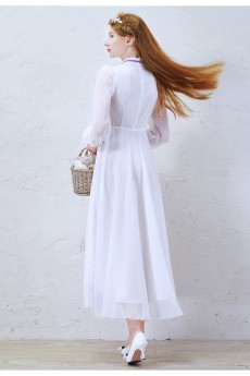 Lace, Chiffon High Collar Tea-Length Long Sleeve A-line Dress