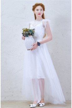 Lace, Chiffon Jewel Ankle-Length Cap Sleeve A-line Dress