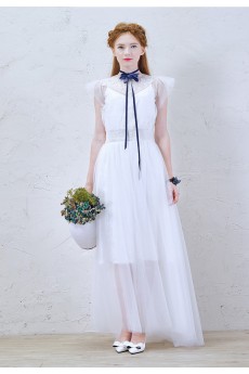 Lace, Chiffon Jewel Ankle-Length Cap Sleeve A-line Dress