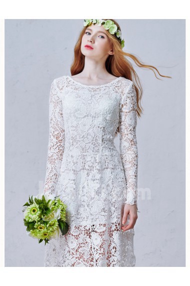 Lace Scoop Knee-Length Long Sleeve A-line Dress