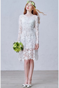 Lace Scoop Knee-Length Long Sleeve A-line Dress