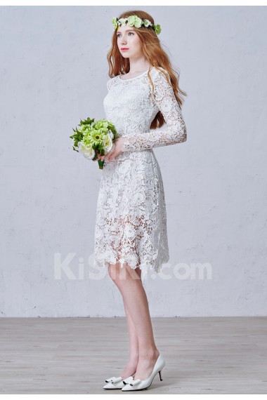 Lace Scoop Knee-Length Long Sleeve A-line Dress