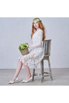 Lace Scoop Knee-Length Long Sleeve A-line Dress