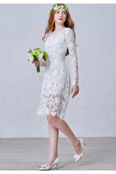 Lace Scoop Knee-Length Long Sleeve A-line Dress