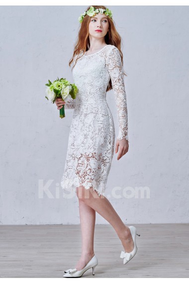 Lace Scoop Knee-Length Long Sleeve A-line Dress