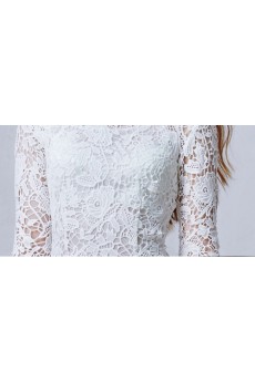 Lace Scoop Knee-Length Long Sleeve A-line Dress