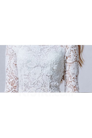 Lace Scoop Knee-Length Long Sleeve A-line Dress