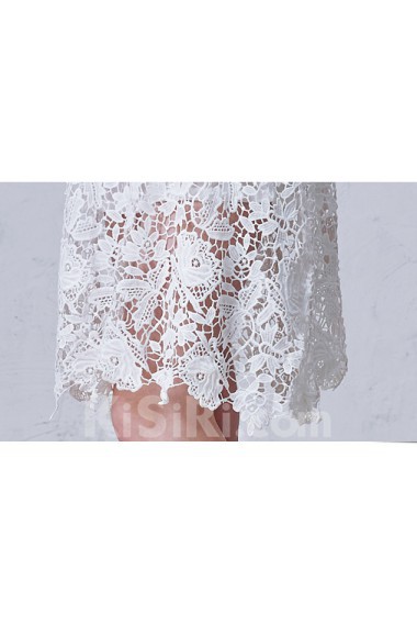 Lace Scoop Knee-Length Long Sleeve A-line Dress