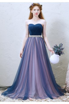 Tulle Sweetheart Sweep Train Sleeveless A-line Dress with Ruched, Rhinestone