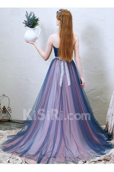 Tulle Sweetheart Sweep Train Sleeveless A-line Dress with Ruched, Rhinestone