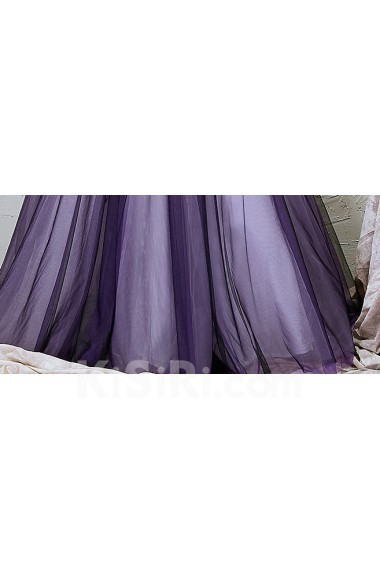 Tulle Bateau Floor Length Half Sleeve A-line Dress