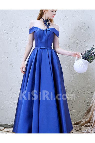 Satin Off-the-Shoulder Floor Length A-line Dress with Bow