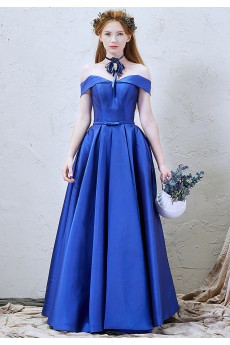 Satin Off-the-Shoulder Floor Length A-line Dress with Bow