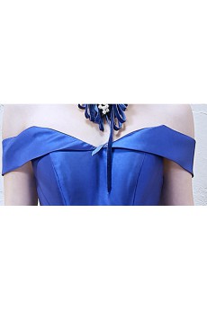 Satin Off-the-Shoulder Floor Length A-line Dress with Bow