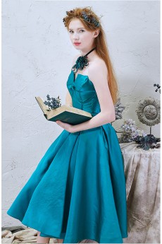 Satin V-neck Tea-Length Sleeveless A-line Dress with Bow