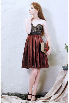 Satin Sweetheart Knee-Length Sleeveless A-line Dress with Lace