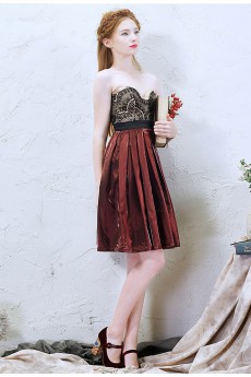 Satin Sweetheart Knee-Length Sleeveless A-line Dress with Lace