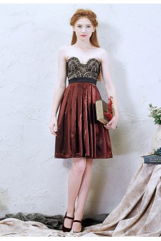 Satin Sweetheart Knee-Length Sleeveless A-line Dress with Lace