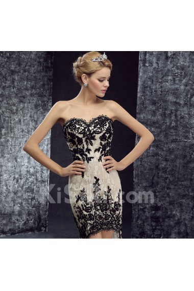 Lace Sweetheart Mini/Short Sleeveless Sheath Dress with Embroidered