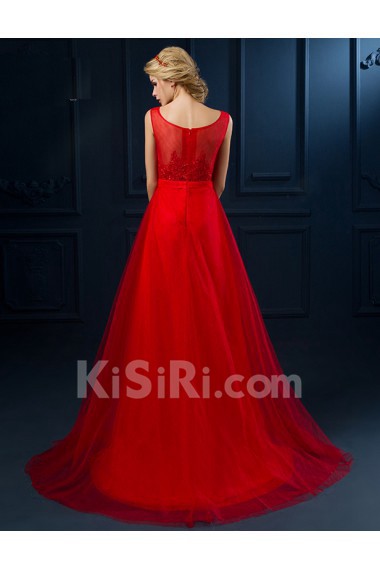 Tulle, Lace Scoop Floor Length Sleeveless A-line Dress with Rhinestone, Ribbons