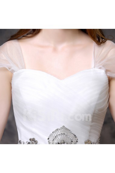 Organza Sweetheart Chapel Train Cap Sleeve Ball Gown Dress with Rhinestone