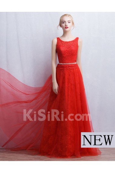 Tulle, Lace Scoop Floor Length Sleeveless A-line Dress with Rhinestone