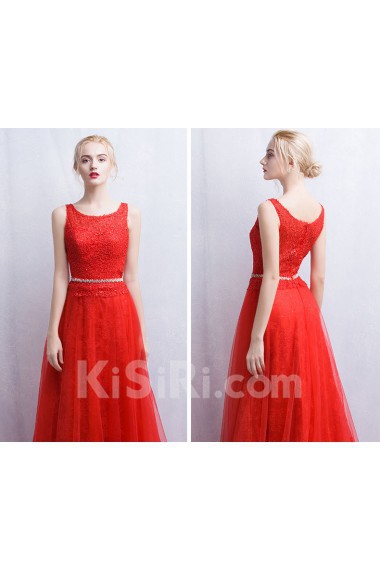 Tulle, Lace Scoop Floor Length Sleeveless A-line Dress with Rhinestone