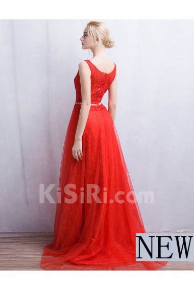 Tulle, Lace Scoop Floor Length Sleeveless A-line Dress with Rhinestone