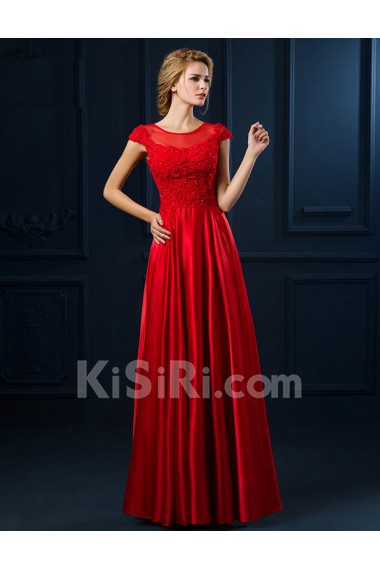 Tulle, Lace Jewel Floor Length Cap Sleeve A-line Dress with Bead