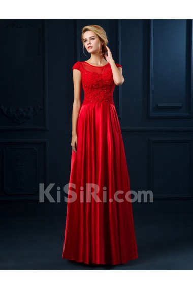 Tulle, Lace Jewel Floor Length Cap Sleeve A-line Dress with Bead