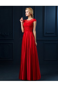 Tulle, Lace Jewel Floor Length Cap Sleeve A-line Dress with Bead