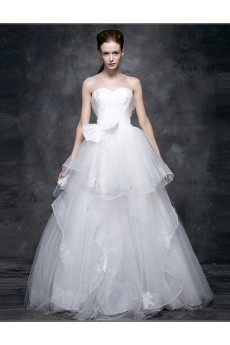 Lace, Satin, Tulle Sweetheart Floor Length Sleeveless Ball Gown Dress with Bow