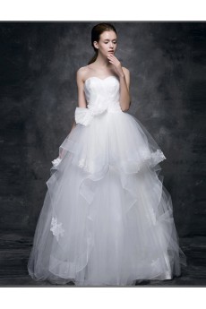 Lace, Satin, Tulle Sweetheart Floor Length Sleeveless Ball Gown Dress with Bow