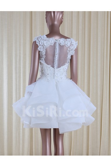 Tulle, Satin Scoop Mini/Short Sleeveless Ball Gown Dress with Rhinestone