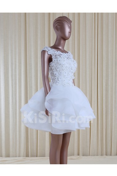 Tulle, Satin Scoop Mini/Short Sleeveless Ball Gown Dress with Rhinestone