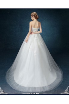 Chiffon, Tulle Strapless Sweep Train Sleeveless Ball Gown Dress with Lace, Sash