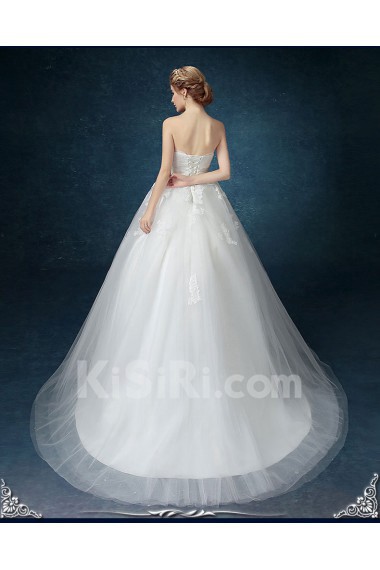 Chiffon, Tulle Strapless Sweep Train Sleeveless Ball Gown Dress with Lace, Sash