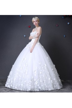 Tulle Sweetheart Floor Length Sleeveless Ball Gown Dress with Handmade Flowers, Pearl