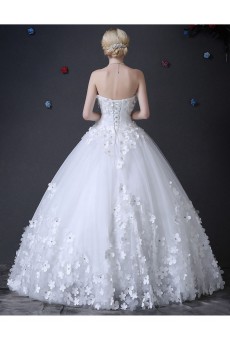 Tulle Sweetheart Floor Length Sleeveless Ball Gown Dress with Handmade Flowers, Pearl