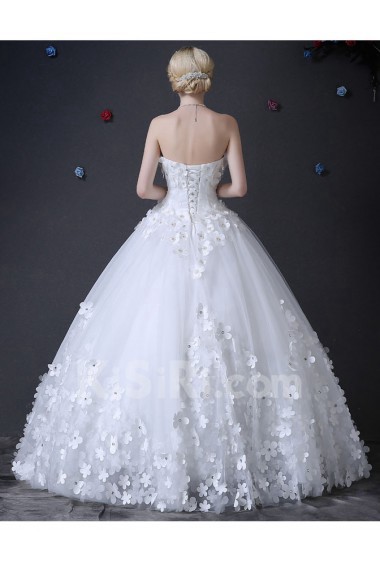 Tulle Sweetheart Floor Length Sleeveless Ball Gown Dress with Handmade Flowers, Pearl