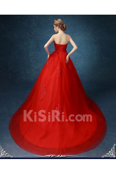 Chiffon, Tulle, Lace Strapless Sweep Train Sleeveless A-line Dress with Applique