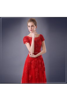 Chiffon Scoop Floor Length Short Sleeve Sheath Dress with Sequins, Lace