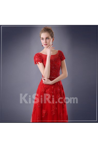 Chiffon Scoop Floor Length Short Sleeve Sheath Dress with Sequins, Lace