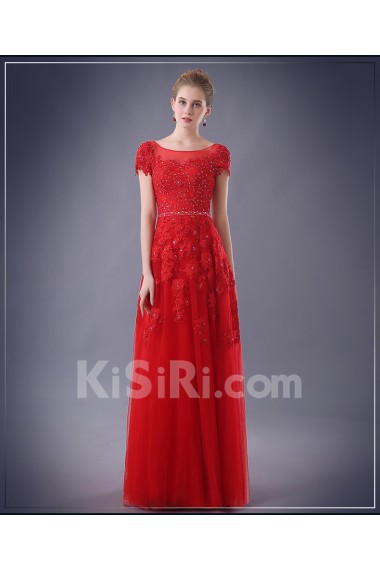 Chiffon Scoop Floor Length Short Sleeve Sheath Dress with Sequins, Lace