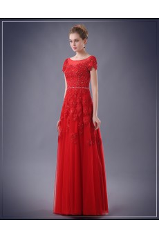 Chiffon Scoop Floor Length Short Sleeve Sheath Dress with Sequins, Lace