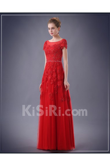 Chiffon Scoop Floor Length Short Sleeve Sheath Dress with Sequins, Lace