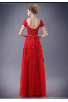 Chiffon Scoop Floor Length Short Sleeve Sheath Dress with Sequins, Lace