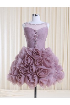 Tulle, Satin Scoop Mini/Short Sleeveless Ball Gown Dress with Rhinestone