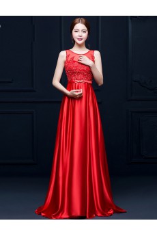 Taffeta Scoop Sweep Train Sleeveless A-line Dress with Sash