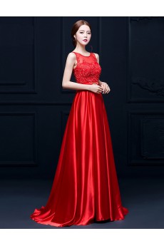 Taffeta Scoop Sweep Train Sleeveless A-line Dress with Sash